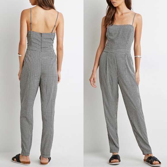 grid print jumpsuit